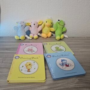 SpiceBox Precious Pals 4 Small Plush and 4 Children's Books Baby Leaning Pastel